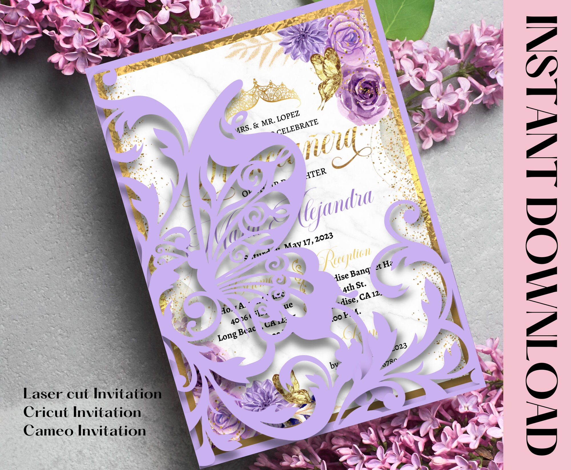 Laser Cut Butterfly Invitation SVG Template: 5x7 Quinceanera Card (digital  Download) - Etsy, image size:2000x1647