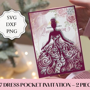 5x7 Quinceanera Invitation SVG, DXF, PNG, Dress Invitation for Cutting. Sweet 16 invitation. Cricut Silhouette Cutting File Instant Download