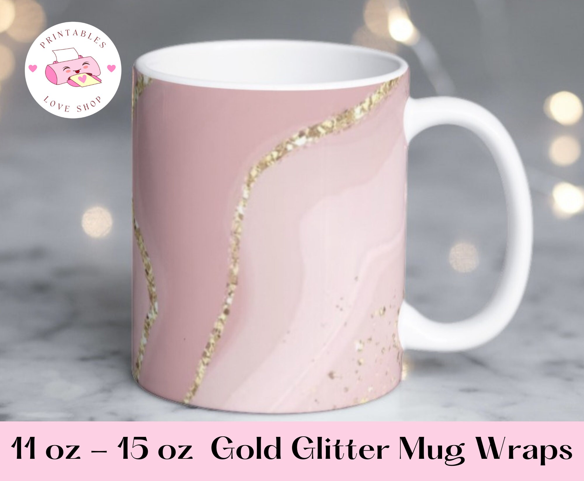 11oz15oz Pink and Gold Glitter Mug Wrap PNG Sublimation Etsy