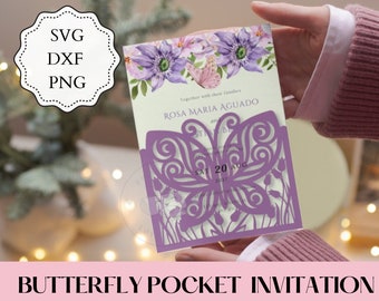Butterfly Quinceanera Invitation SVG, DXF, PNG Pocket Template