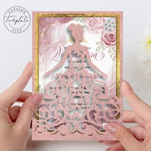 Modèle SVG d'invitation de robe de Quinceanera : découpé au laser 5 x 7 (téléchargement numérique)