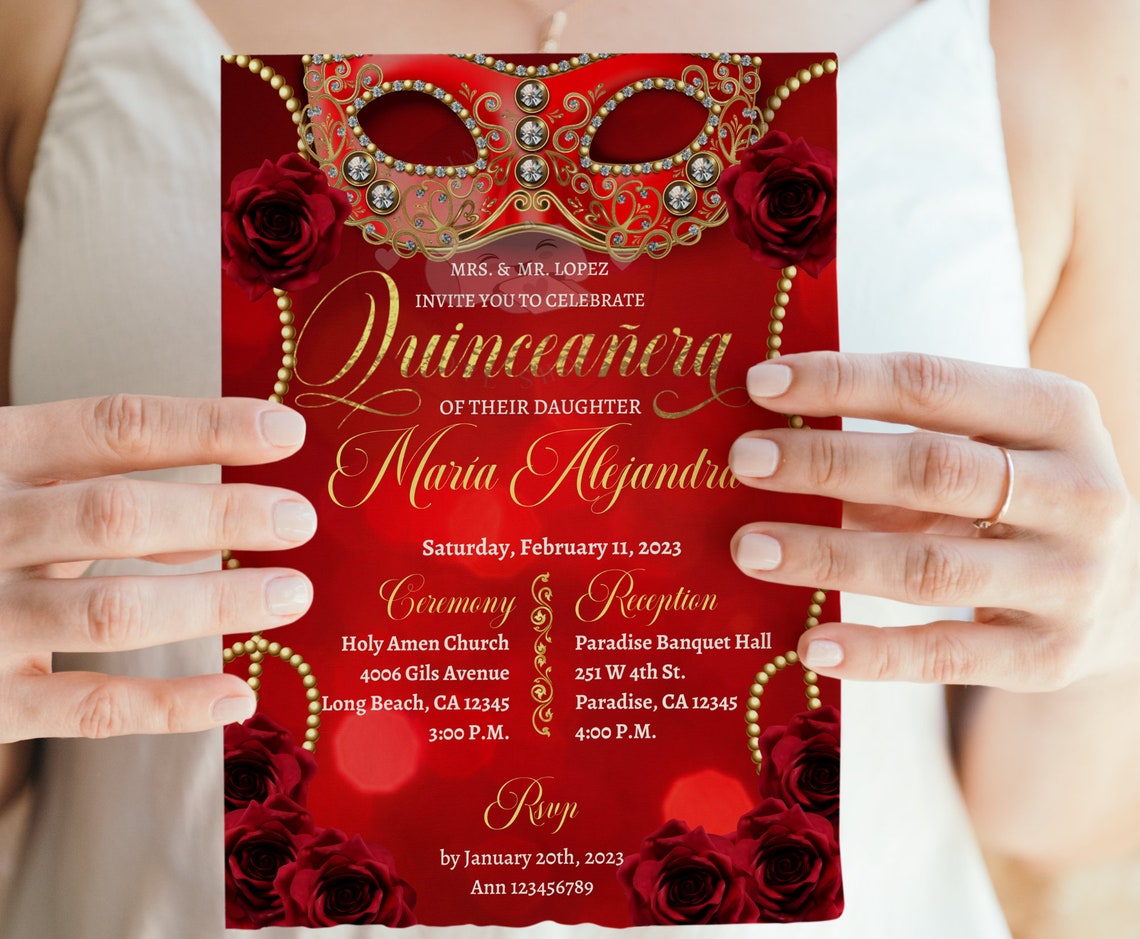 5x7 Masquerade Mardi Gras Quinceanera Invitation Include Back Etsy