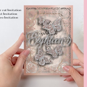 Invitation de dix-huit ans 5 x 7 SVG, PNG, DXF, invitation d'anniversaire de dix-huit, découpée au Laser, modèle Svg Cricut carte de dossier dix-huit roses