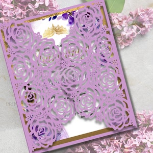 Laser-Schnitt-Svg-Rosen-Tor-Einladung DXF PNG. Für 7x7 Quinceanera Einladung, Mis quince, Sweet 16 Einladung. Cricut Silhouette Einladung