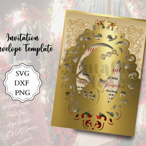 Laser cut Quinceanera Invitation Snow White 5x7&quot;, SVG, DXF, PNG. Envelope Template, Pocket Princess Invitation, Laser Cut. Digital Download