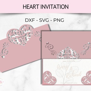 Heart Wedding invitation SVG, DXF, PNG, Cutting File. Wedding Invitation Template for Laser Cut. Swirls Cricut Invites Instant Download