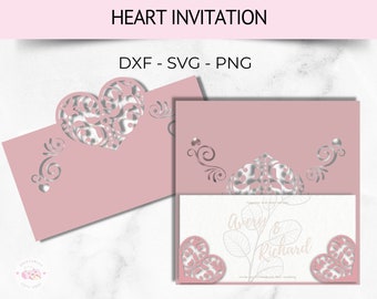 Heart Wedding invitation SVG, DXF, PNG, Cutting File. Wedding Invitation Template for Laser Cut. Swirls Cricut Invites Instant Download