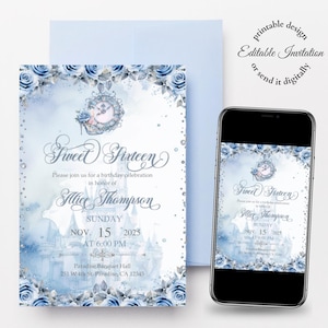 Cinderella Sweet 16 Invitation, Sweet Sixteen cinderella invite, editable invitation, digital invitation, fairytale invite, cinderella party