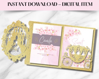 Laser Cut Princess Carriage Invitation SVG, Quinceanera, Sweet 16 (Digital Download)
