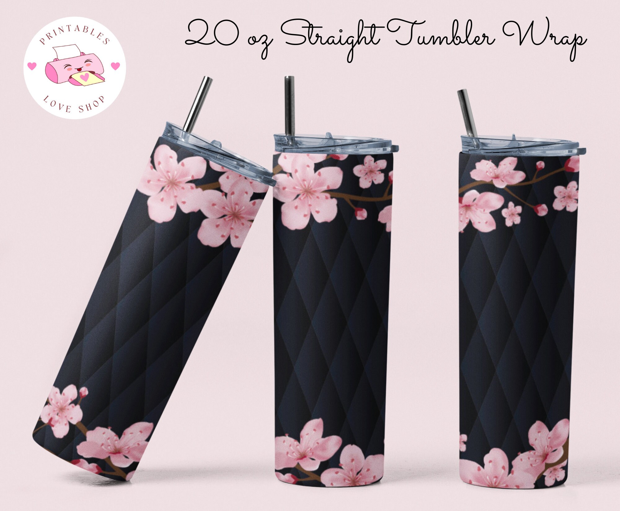 Clip Art & Image Files Black and Silver Cherry Blossom Tumbler ...