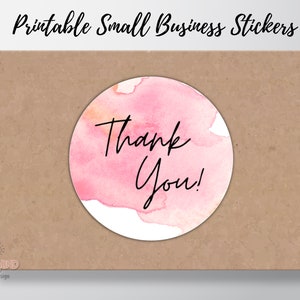 Thank You Stickers Pink Watercolor, Printable Package Stickers, Round 1.5", Stickers  Small Business Packaging, Instant download