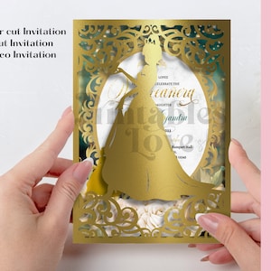 SVG Princess Tiana Invitation 5x7&quot; Quinceanera Invitation, princess and the frog invitation for quinceanera, Laser Cut. Cricut Silhouette.