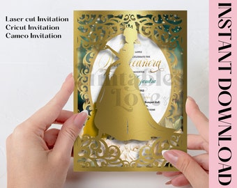 SVG Princess Tiana Invitation 5x7" Quinceanera Invitation, princess and the frog invitation for quinceanera, Laser Cut. Cricut Silhouette.