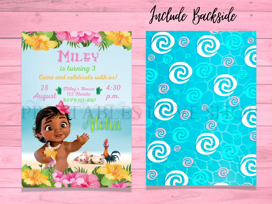 Baby Moana Birthday Invitation Custom Design Birthday Girl Etsy