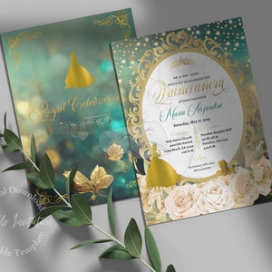 Princess and the Frog Quinceanera Invitation Include Back Side, Enchanted Forest Canva Template, Quince Invitation, princess invitation