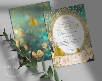 Princess and the Frog Quinceanera Invitation Include Back Side, Enchanted Forest Canva Template, Quince Invitation, princess invitation