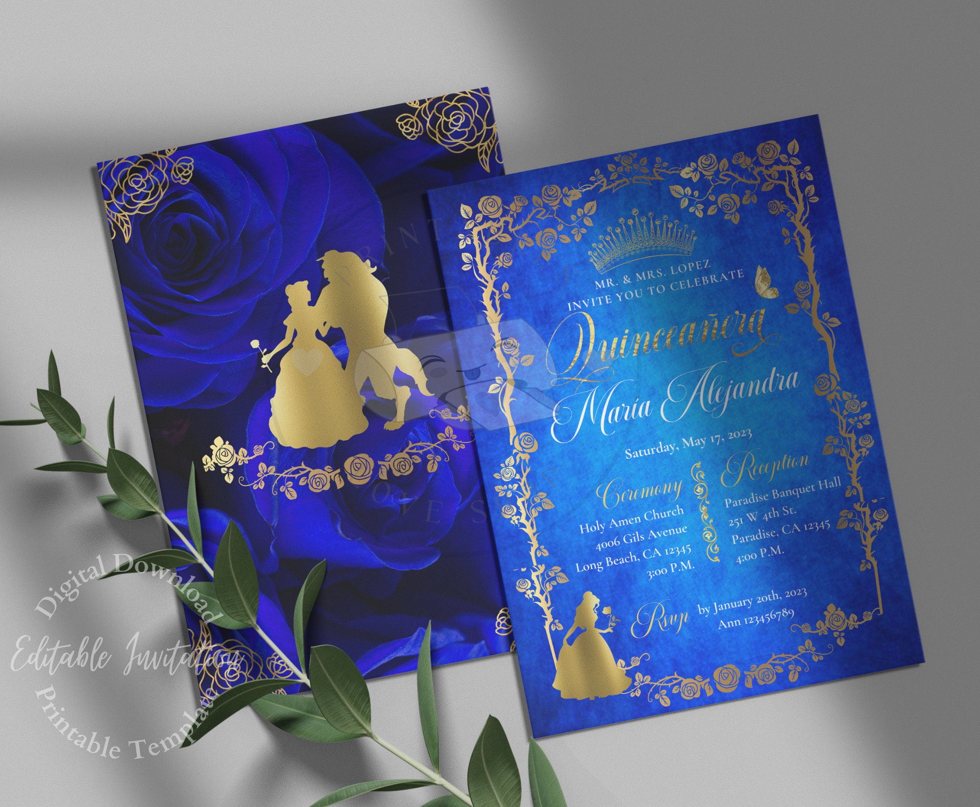 Beauty and the Beast Quince Invitation Editable Quinceanera - Etsy