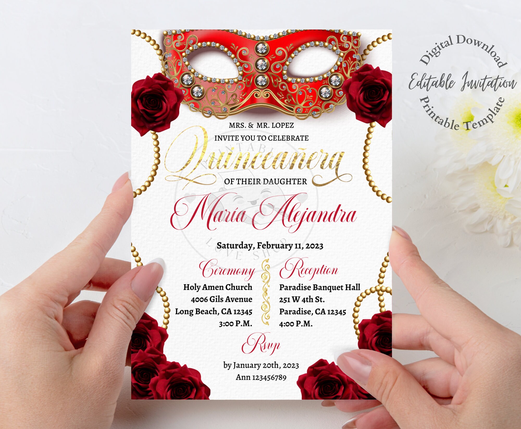 5x7 Masquerade Mardi Gras Quinceanera Invitation Include Back Etsy