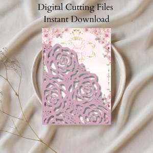 Roses Quinceaña-Einladungsvorlage • Laser geschnittene Tasche, SVG-Dateien (Digitaler Download)