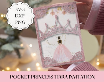 5x7&quot; Crown Quinceanera Invitation SVG, PNG, DXF, Pocket Invitation, Princess Invitation svg, Tiara invitation svg, Laser Cut 15 Invitation