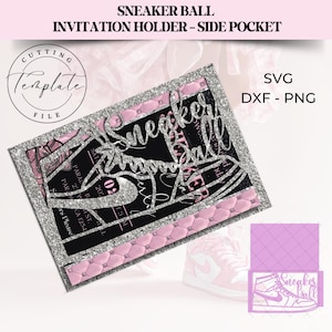 Sneaker Ball Einladungshalter SVG, DXF, PNG, sweet 16 Einladung, Quinceanera Einladung Umschlag Vorlage, Laser geschnitten Quitte lädt ein