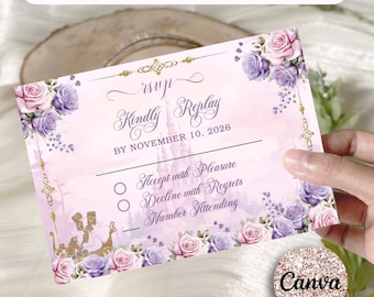 Rapunzel Sweet 16 RSVP card template, 3.5x5" Tangled rsvp card, Sweet sixteen, quince rsvp, quinceanera editable rsvp.