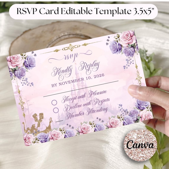 Rapunzel Sweet 16 RSVP card template, 3.5x5" Tangled rsvp card, Sweet sixteen, quince rsvp, quinceanera editable rsvp.