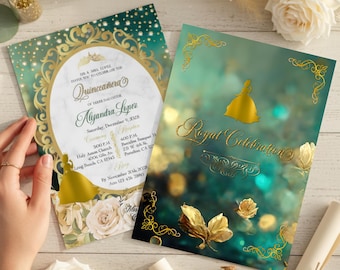 Princess and the Frog Quinceañera Invitation, Enchanted Forest Canva Template (Digital Download)