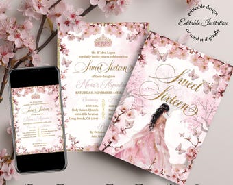 Cherry Blossom Sweet 16 Invitation: Editable Sakura, japanese theme (Digital Download), canva template