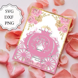 SVG Cinderella Invitation, Quinceanera Invitation, PNG, DXF, pumpkin carriage svg Invitation, Princess Carriage, Laser Cut. Sweet 16.