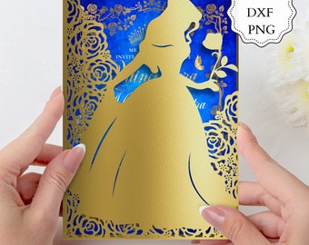 Belle SVG Invitation, 5x7&quot; beauty and the beast svg, Quinceanera Invitation, quince invitations, Princess svg Invitation, Laser Cut.