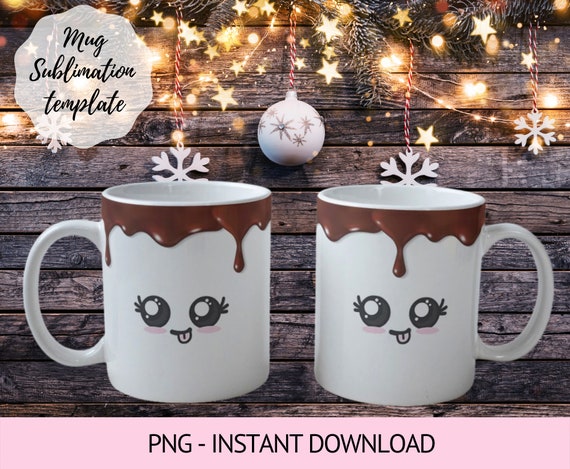 Kawaii Mug, Christmas Mug Sublimation Design, Mug Wrap Template, Girls Mugs,  Kawaii Designs, Cricut Mug Press, Cute Mug, Instant Download 