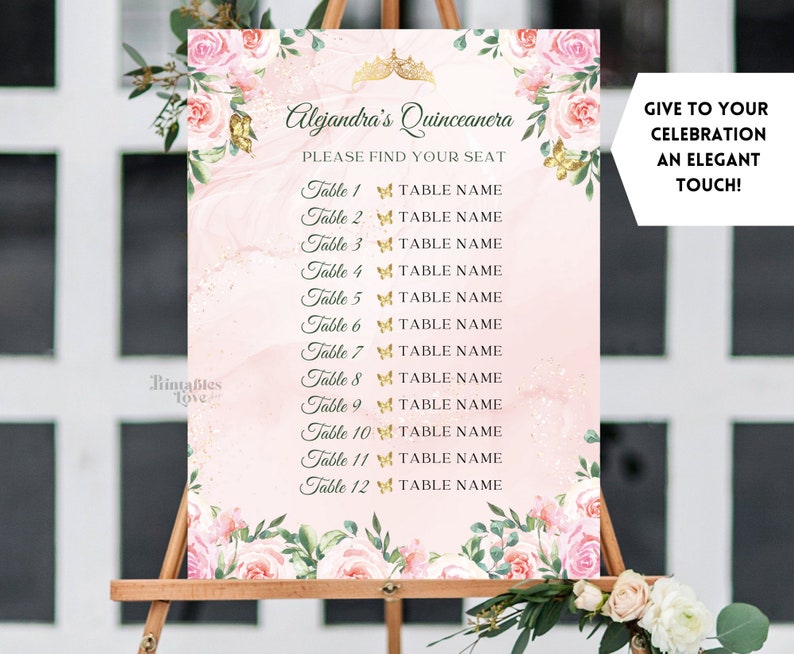 SEATING CHART Editable Template Quinceanera Seating Sign Etsy