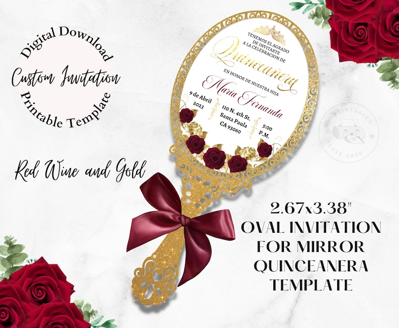 Quinceanera Invitation Custom Oval Invitation for Mirror Red Etsy