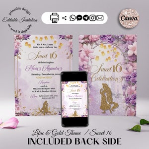 Verschlungen Sweet 16 Einladung, Rapunzel Einladung, Sweet sixteen, Prinzessin Einladung, digitale Einladung, bedruckbare Einladung, canva