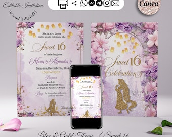 Tangled Sweet 16 invitation, Rapunzel invitation, Sweet sixteen, princess invitation, digital invitation, printable invitation, canva