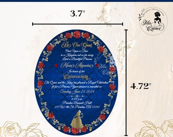 Beauty and the Beast Quinceanera Invitation, Hand Mirror, Oval (PNG Printing Files)