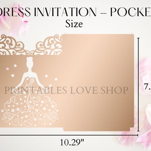 5x7 Pocket Dress Invitation SVG, PNG, DXF, Quinceanera Invitation, 15 invitation svg, Cricut Invitation, Laser Cut 15 Invitation, sweet 16. image 2