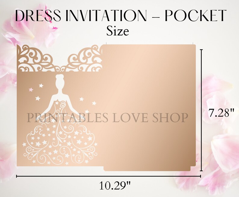 5x7 Pocket Dress Invitation SVG, PNG, DXF, Quinceanera Invitation, 15 invitation svg, Cricut Invitation, Laser Cut 15 Invitation, sweet 16. image 2