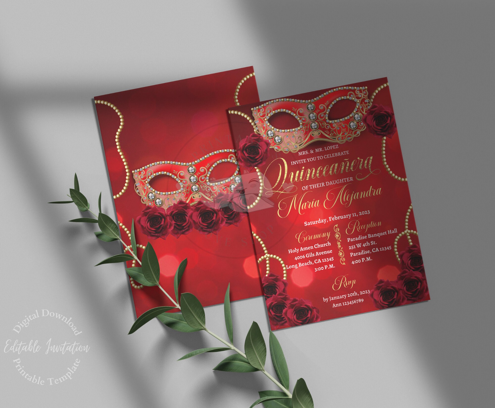 5x7 Masquerade Mardi Gras Quinceanera Invitation Include Back Etsy