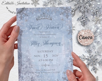 Quinceañera invitation Winter Wondeland, Sweet 16, quince invitation, digital download, editable template,