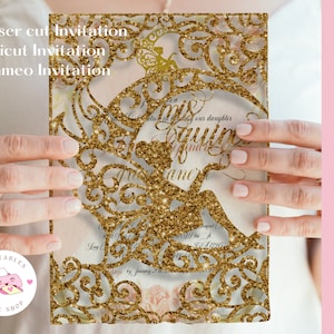 Laser geschnittene Fee-Einladung SVG, DXF, PNG. 5x7&quot; Wald Quinceanera Einladung Laser-Schnitt. Cricut Silhouette, Quitte lädt ein.