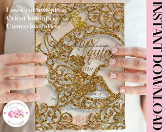 Laser cut Fairy Invitation SVG, DXF, PNG. 5x7" Enchanted Forest Quinceanera Invitation Laser Cut. Cricut Silhouette, quince invites.