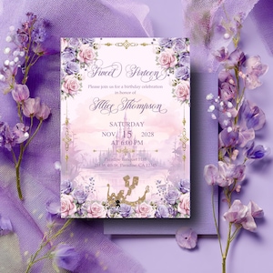 Invitation Tangled, invitation Sweet 16 Raiponce, Sweet 16, invitation coing, invitation numérique, invitation modifiable quinceanera
