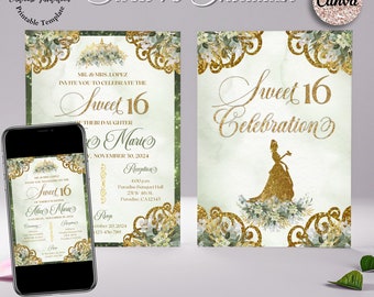 Sweet 16 Invitation Princess Tiana, 5x7 Editable Invitation, Include Back Side, sweet sixteen invitation, invitaciones, digital invitation