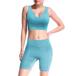 Workout Outfits for Women 2 Piece Seamless High Waist Running Athletic Yoga Gym Exercise Fitness Shorts with Sports Bra Sets