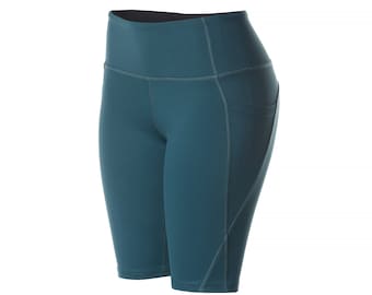 Women's Bike Athletic Gym Workout Yoga Running Shorts Compression Tummy Control Short Leggings with Pockets