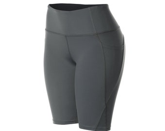 Women's Bike Athletic Gym Workout Yoga Running Shorts Compression Tummy Control Short Leggings with Pockets