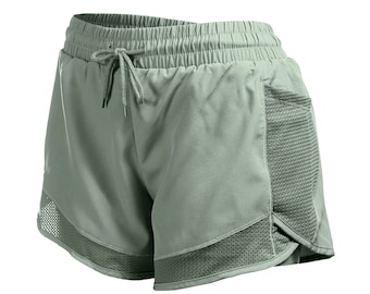 Women's Mesh Run 2 in 1 Shorts Quick-Dry Athletic Workout Gym Yoga Shorts with Liner and Side Pockets