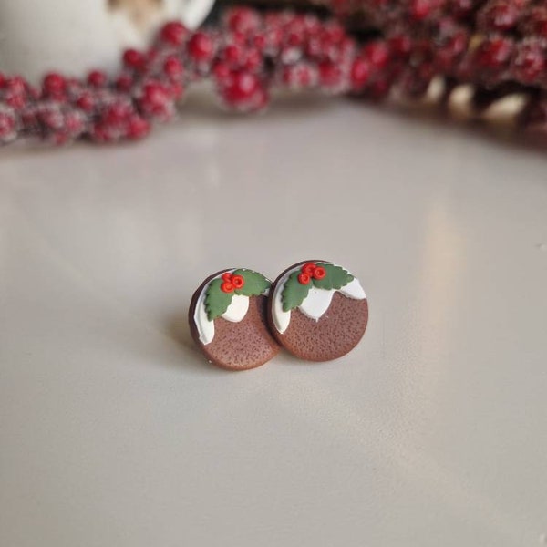 15mm Christmas Pudding stud earrings with hypoallergenic surgical steel posts